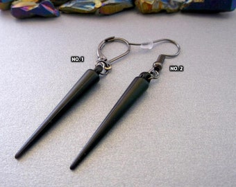 Black Spike Dangle Earring: Matte Acrylic Cone, Stainless Steel Hook