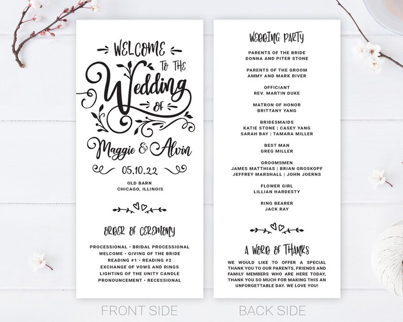 Wedding Program Printed On Premium Paper Modern Calligraphy Programs For Wedding Printed