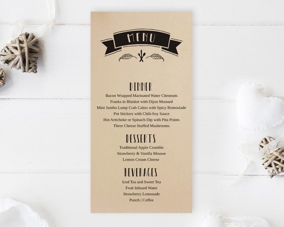 Printed Rustic Country Wedding Menu Cards Wedding Etsy
