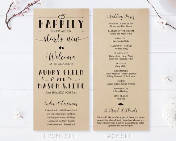 Printed Cheap Wedding Ceremony Program Happily Ever After Etsy