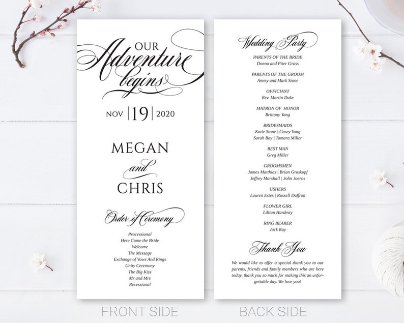 Printed Elegant Wedding Programs Cheap Simple Calligraphy Etsy