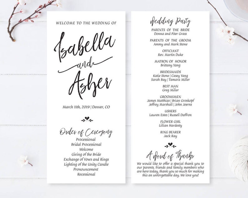 PRINTED / Cheap Wedding Programs / Elegant Wedding Program / Etsy