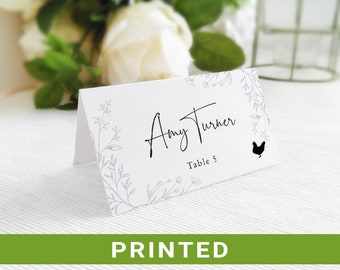 Place cards PRINTED with names and meal icons | Rustic wedding seating cards | Folded place personalized | Elegant table name cards