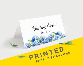 Blue Hydrangeas wedding place cards | Printed placement cards