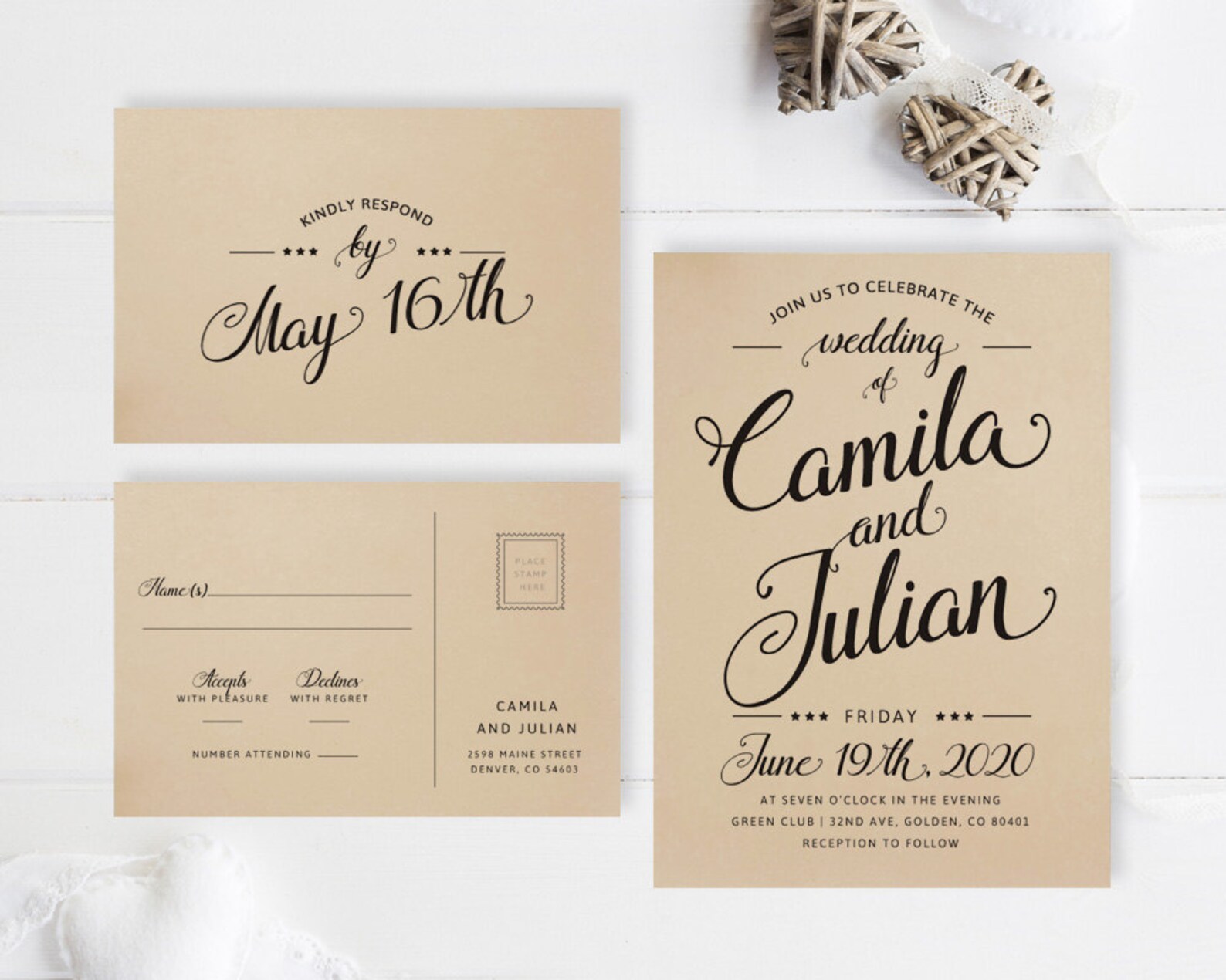 PRINTED Cheap wedding invitation suites Kraft paper Simple Etsy