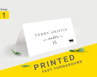 Custom wedding place cards with meal choice icons, Table seating card, Printed placecards, Escort cards, Wedding meal name cards folded