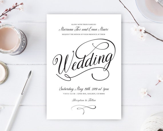 Printed Wedding Invitations Cheap Elegant Classic Simple Etsy
