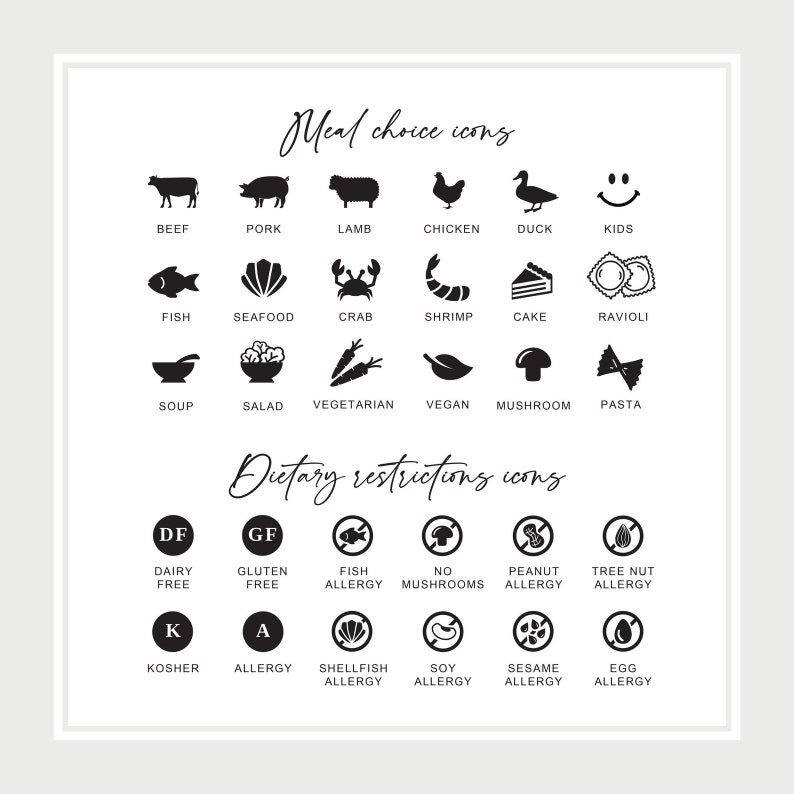 Marque-places pour mariage Marques de table pour mariage avec icônes représentant des aliments Cartes de table pliées image 10