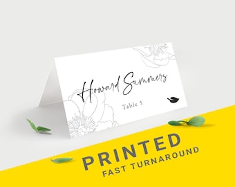 Silver place cards for wedding, Printed seating name cards folded