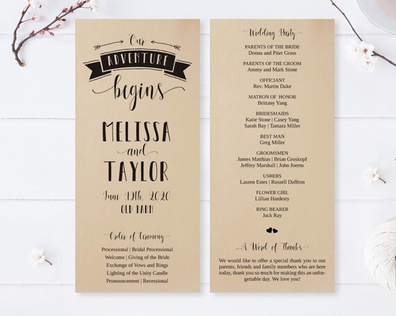 Printed Our Adventure Begins Programs Simple Wedding Etsy