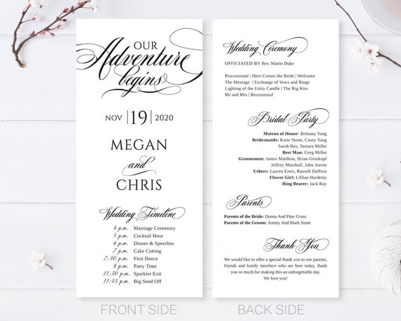 Printed Simple Wedding Program Cheap Wedding Reception Etsy