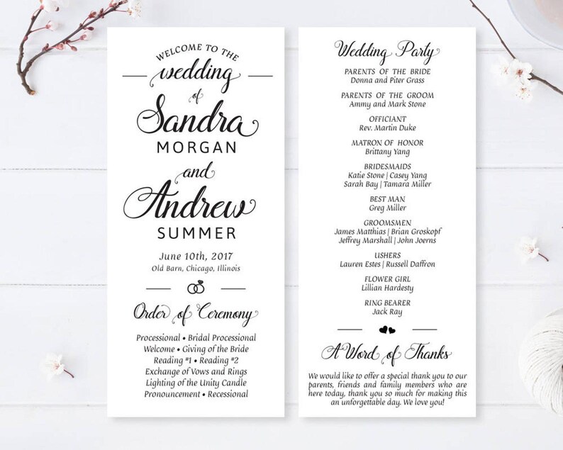 PRINTED / Cheap Wedding Programs / Elegant Wedding Program / Etsy