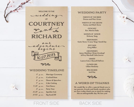Printed Cheap Wedding Programs With Wedding Day Timeline Etsy