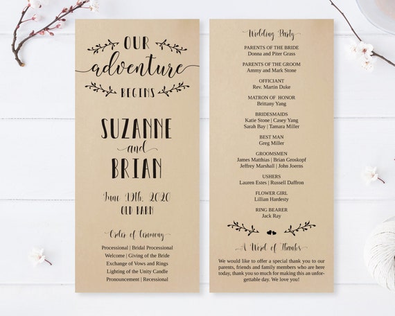 Printed Wedding Ceremony Programs Brown Wedding Program Etsy