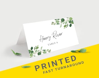 Greenery Name Place Cards Wedding, Personalized Table Seating Cards Printed