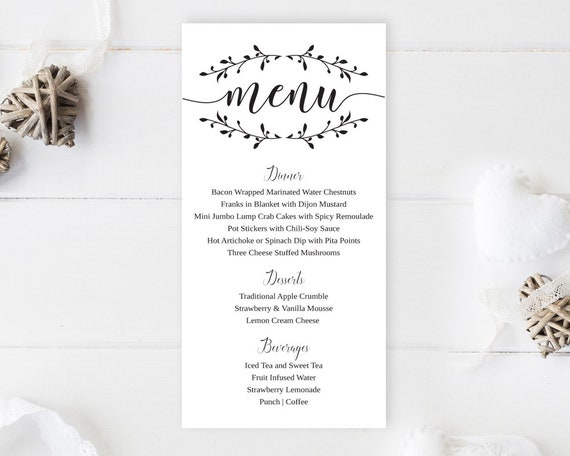 Printed Simple Wedding Menus Wedding Reception Menu Cards Etsy