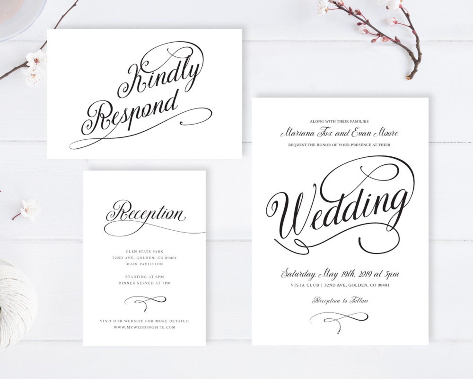 PRINTED Cheap Wedding Invitations Sets / Calligraphy Elegant Etsy