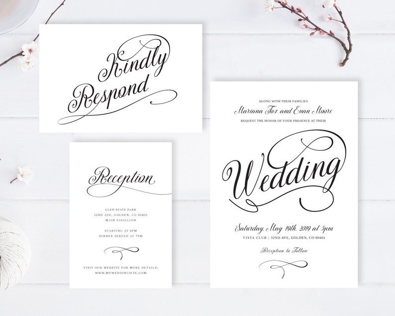 PRINTED Cheap Wedding Invitations Sets / Calligraphy Elegant Etsy