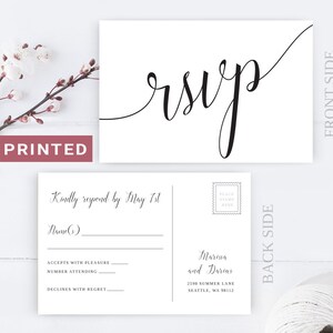 RSVP Cards for wedding PRINTED Response Postcards   Elegant wedding RSVP postcards   Details cards