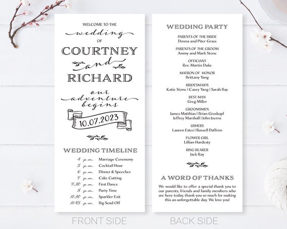 Printed Wedding Programs Cheap Wedding Reception Timeline Etsy