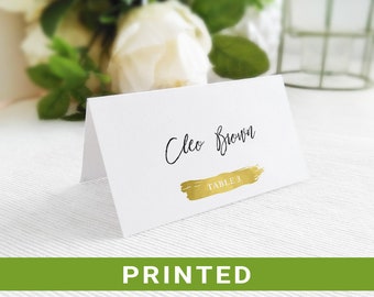 Gold place card   Escort card   Table name cards printed   Folded place names cards   Table seating cards   Wedding placement cards