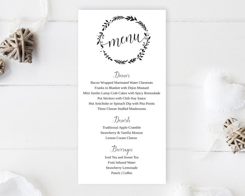 Printed Wedding Reception Menu Cards Cheap Wedding Menu Etsy
