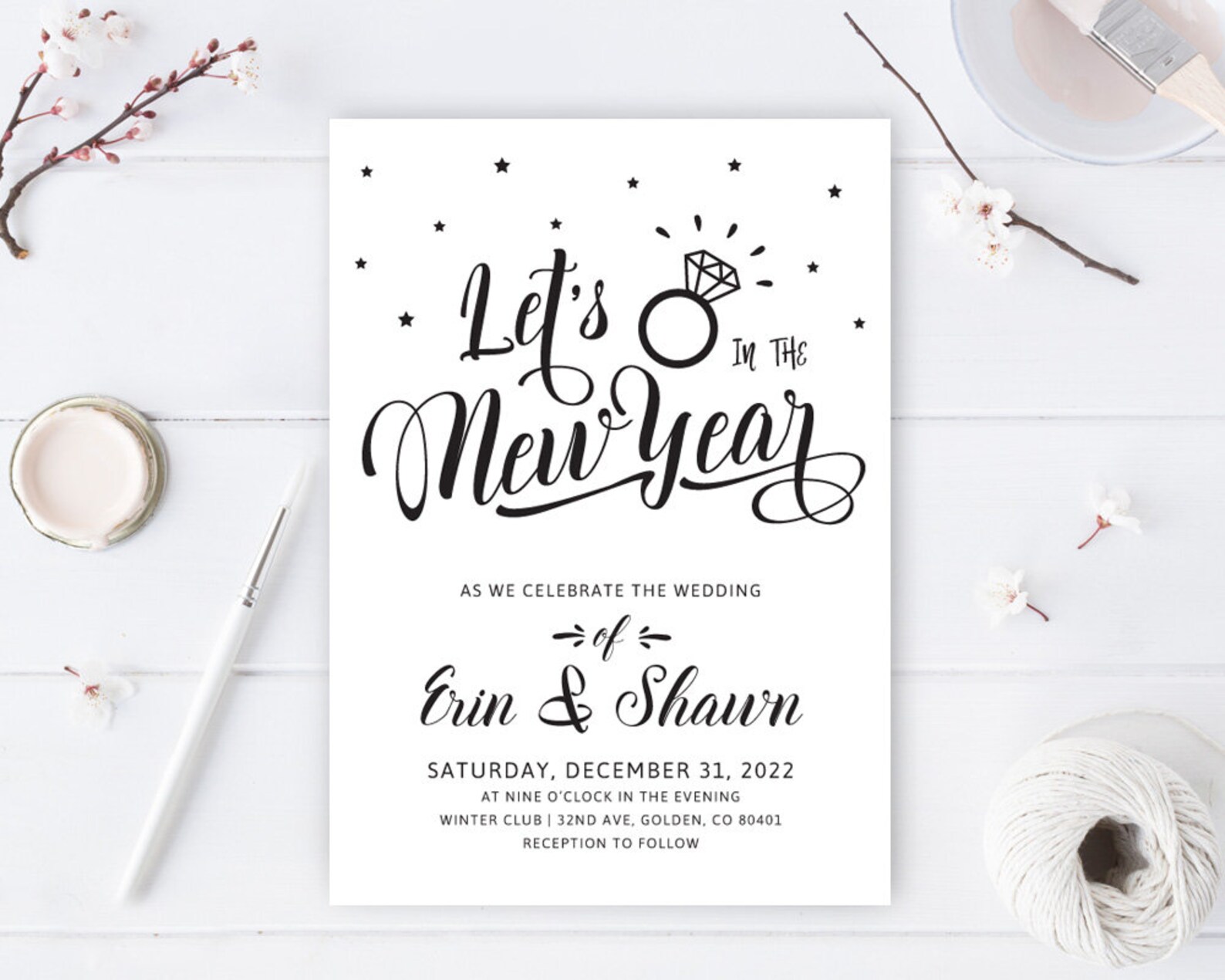 PRINTED New Year's Eve Wedding Invitation / Let's Ring Etsy