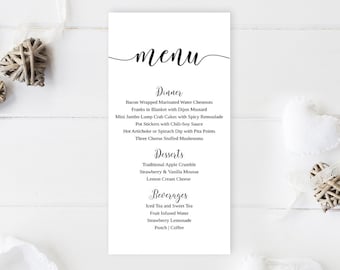 Simple wedding menu PRINTED  Wedding reception menu cards   Wedding table decoration  Personalized  wedding dinner menus