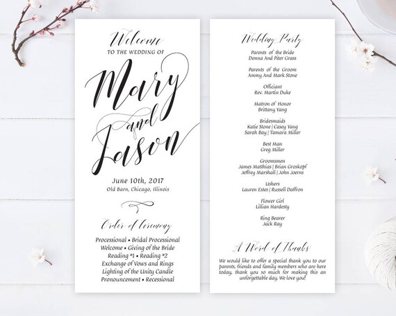 Printed Simple Wedding Program Cheap Wedding Programs Etsy