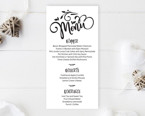 Cheap Wedding Menu Cards Printed Wedding Reception Menu Etsy