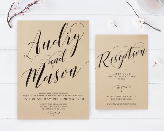 Printed Country Rustic Wedding Invitations Details Cards Etsy