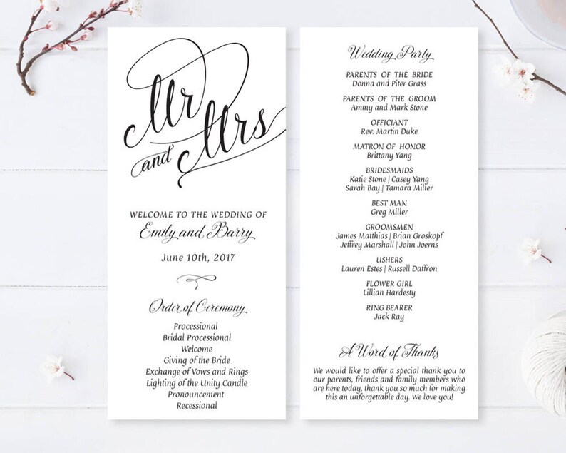 PRINTED / Cheap Wedding Programs / Elegant Wedding Program / Etsy