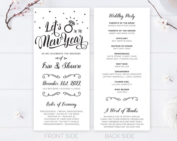 Printed New Year S Eve Wedding Programs Let S Ring Etsy