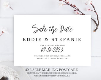 PRINTED   Elegant wedding Save the Date Postcard printed on premium card stock