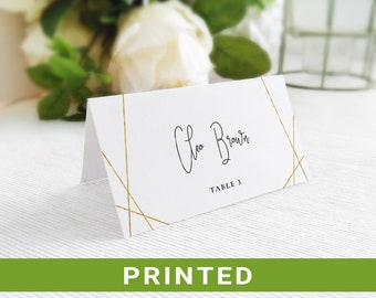 Gold place name cards printed   Escort cards personalized   Table names   Folded place cards   Table seating card   Wedding placement card
