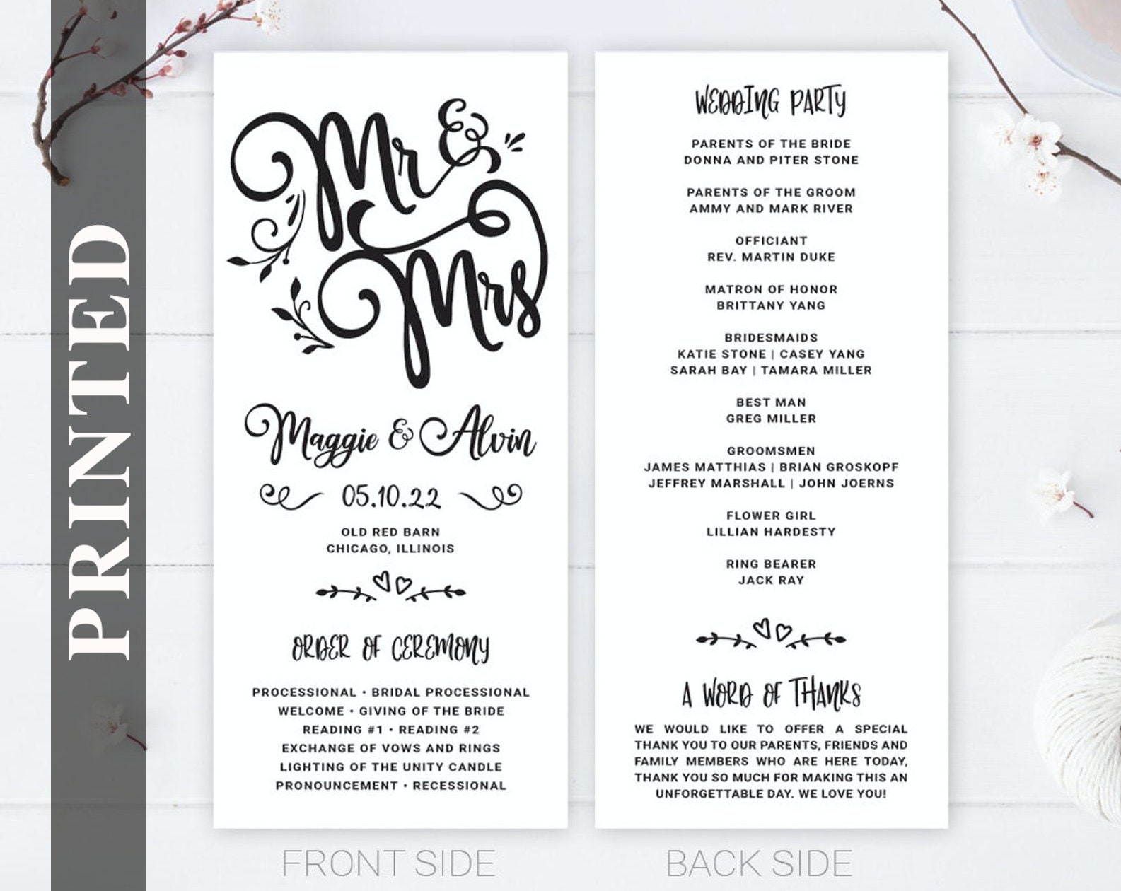 Printed Wedding Programs Modern Calligraphy Program For Etsy