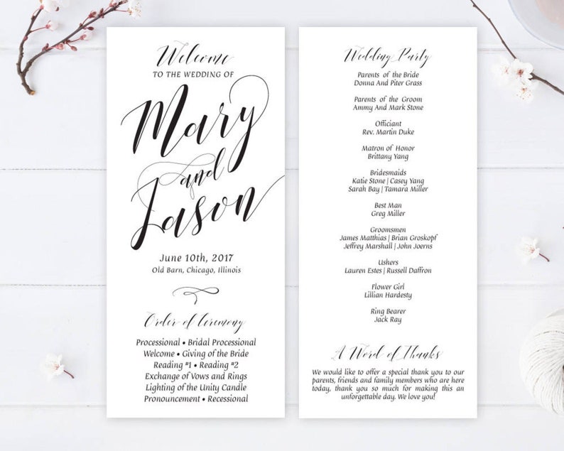 PRINTED / Cheap Wedding Programs / Elegant Wedding Program / Etsy