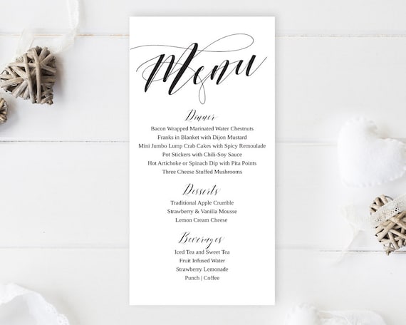Printed Wedding Menus Wedding Reception Menu Cards Etsy