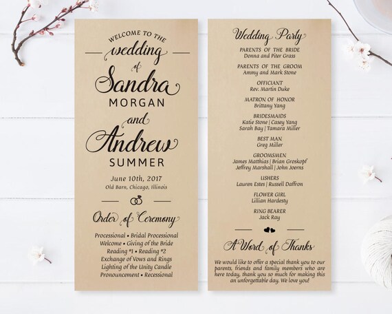 Printed Modern Wedding Programs Printed On Kraft Cardstock Etsy