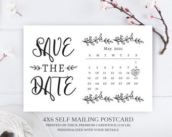 PRINTED Calendar save the date postcards   Simple elegant save the date cards printed on premium paper   4X6 wedding save the dates