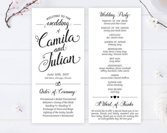 Printed Formal Wedding Program Printed On White Premium Card Etsy