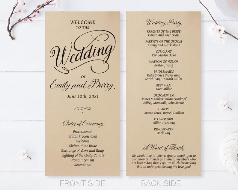Printed Simple Wedding Programs Elegant Wedding Ceremony Etsy