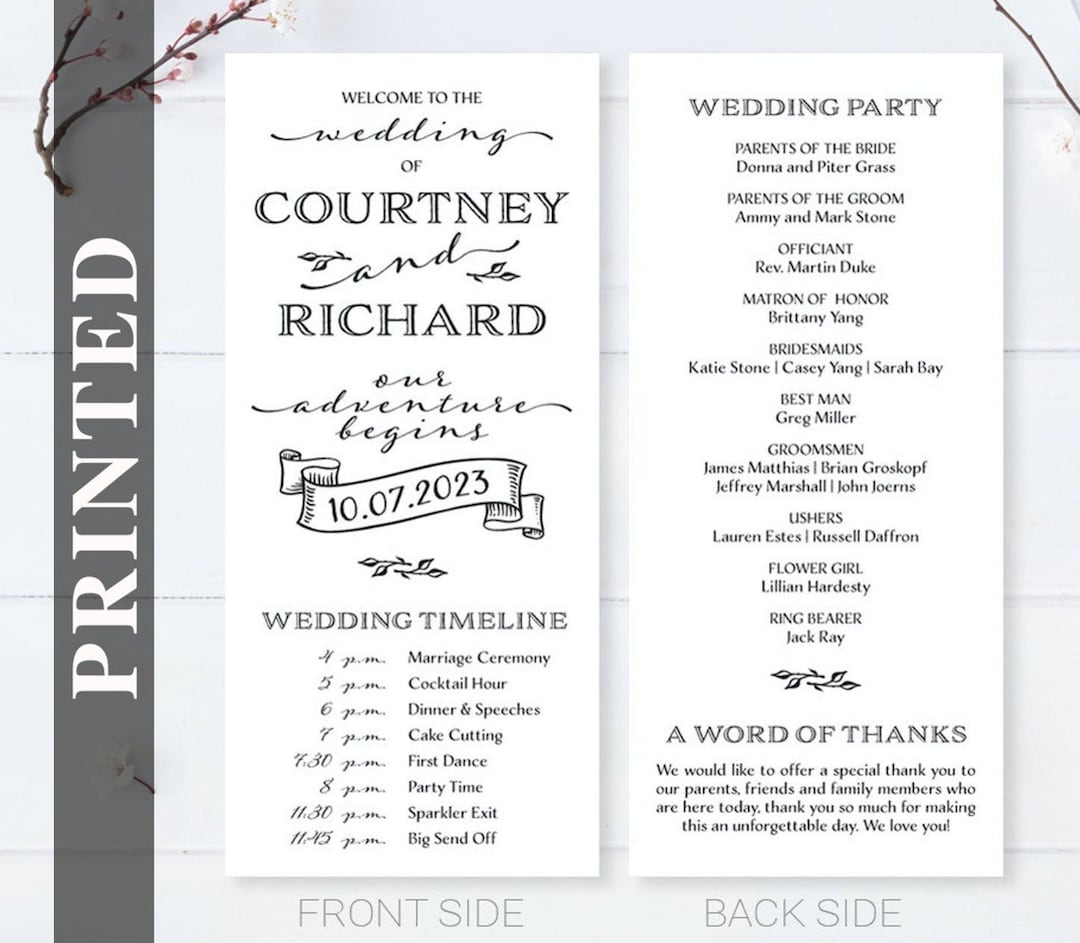 Custom Wedding Programs Wedding Reception Programs Printed Wedding