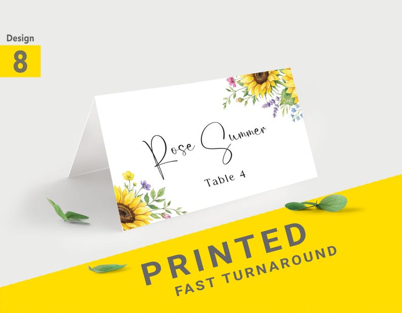 Sunflower wedding name place cards