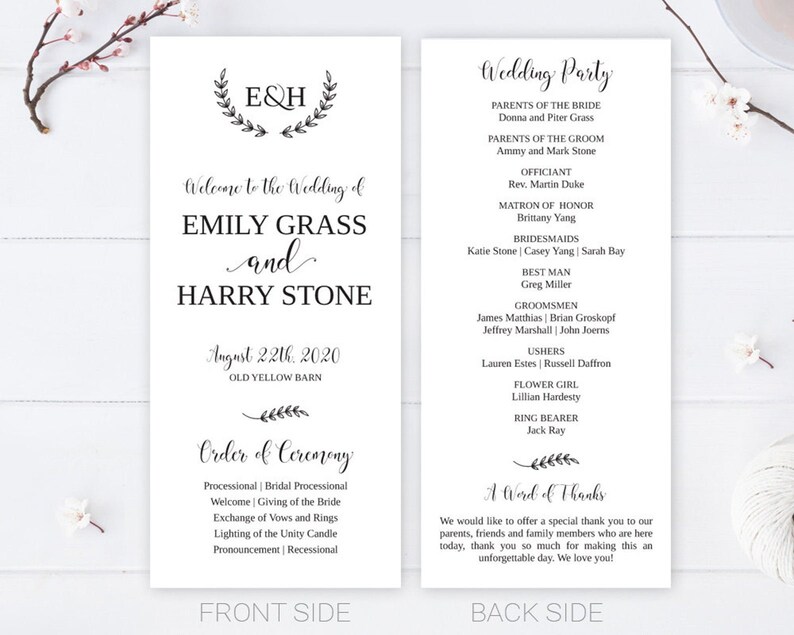 PRINTED / Cheap Wedding Programs / Elegant Wedding Program / Etsy