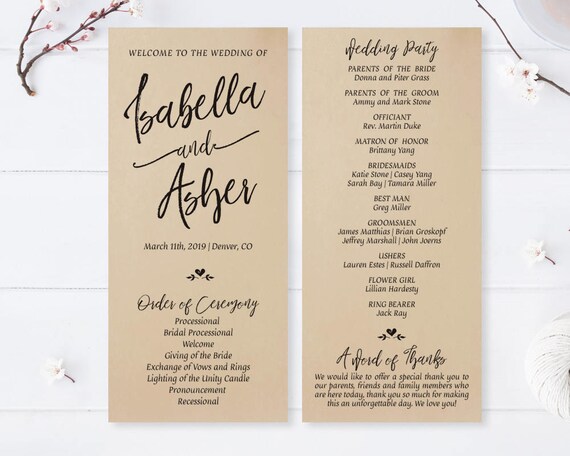 Printed Personalized Wedding Ceremony Programs Printed Etsy