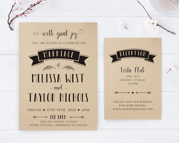 Printed Modern Rustic Wedding Invitations Details Cards Etsy