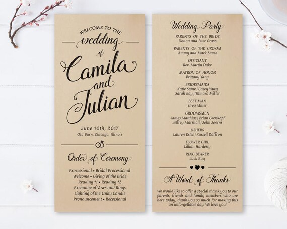 Printed Traditional Wedding Programs Printed On Premium Etsy