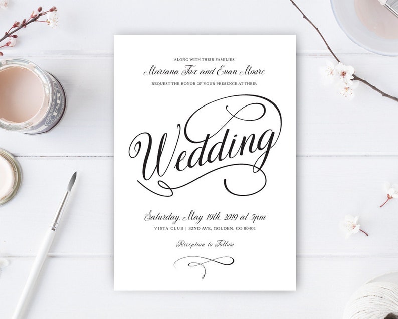 PRINTED Cheap Wedding Invitations Sets Calligraphy Elegant Etsy