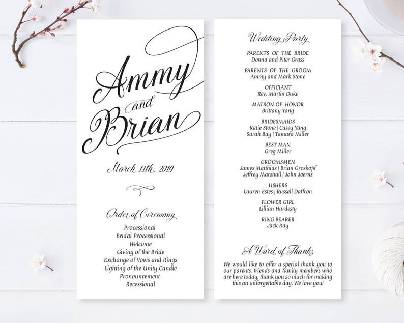 Printed Cheap Wedding Programs Printed Elegant Wedding Etsy